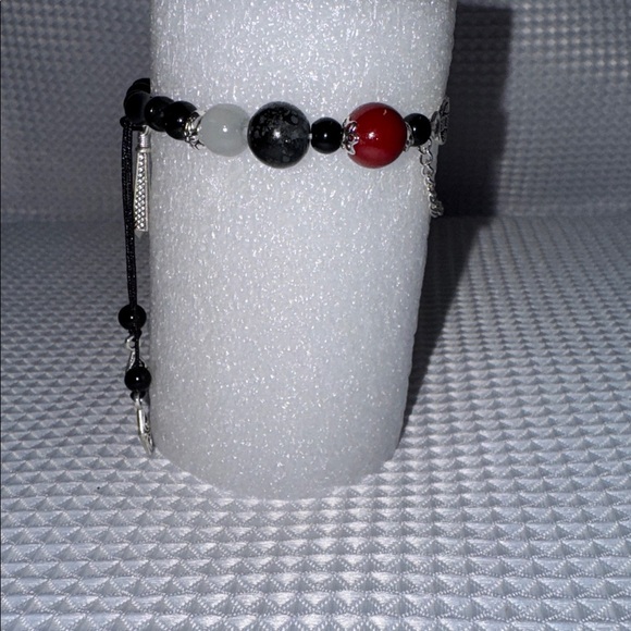 BOHO Bracelet Asian Coin Glass Bead Silver Detail Chain Stretch 6”- 6.5” New - Picture 12 of 16